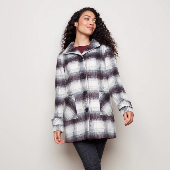 CHARLIE B brushed plaid wool coat - Picture 5 of 5